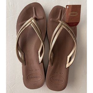 Havaianas Flip Flops Mens Wedge Sandal Cappuccino 11.5 Molded Footbed Thongs